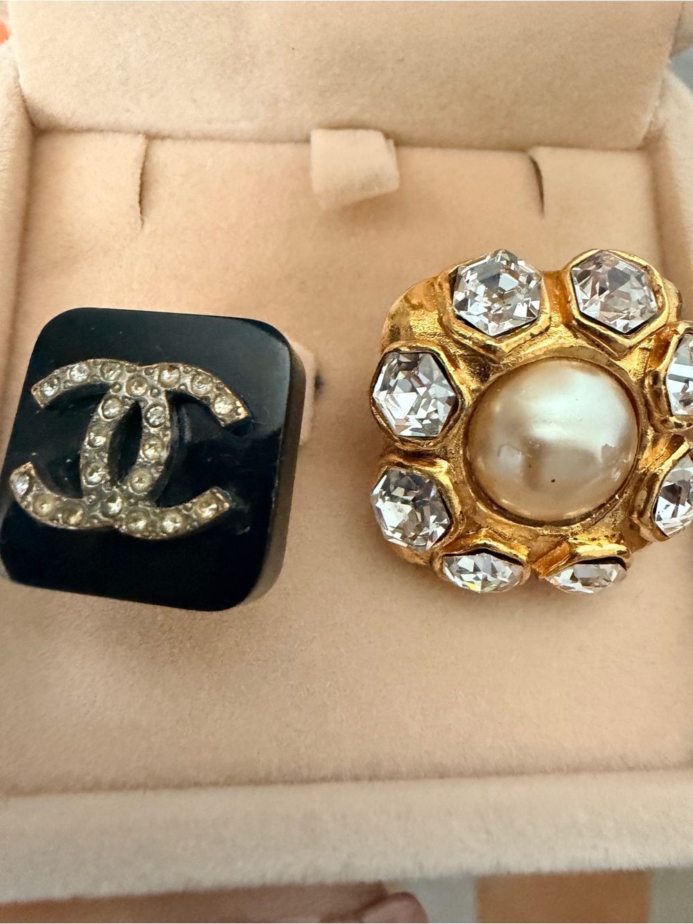 Vintage Chanel 96P Mismatched Clip-On Earrings Resin CC Pearl Crystal